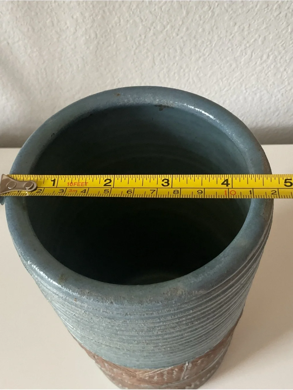 Textured Blue and Brown Decorative Ceramic Vase, made in Cameroon